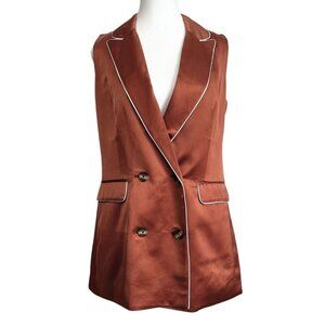 NWT JASON WU COGNAC WHITE SATIN MID-LENGTH SLEEVELESS BLAZER-VEST